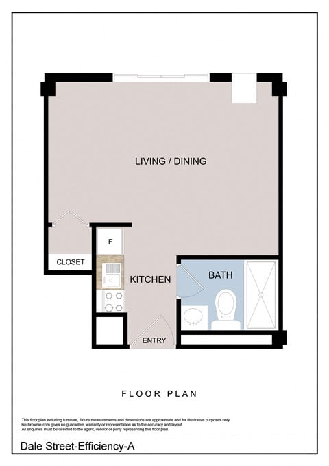 Floor plan for studio, 1 bath, 422 sqft